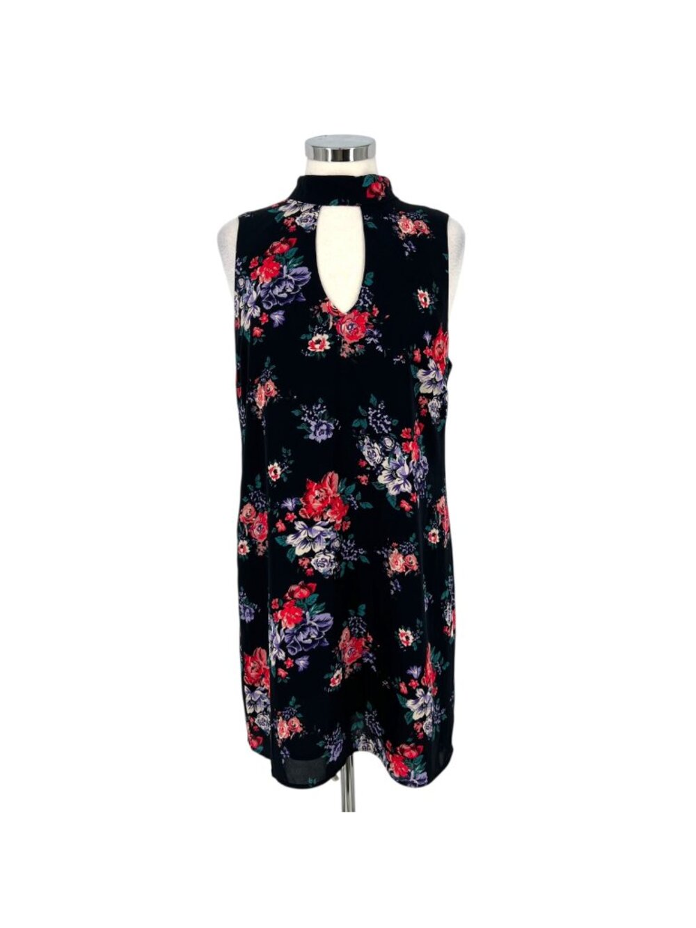 Skies Are Blue Floral Keyhole Sleeveless Dress Size Large Black Multicolor